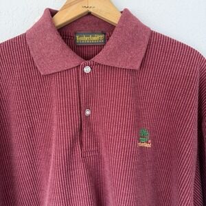 Vintage 90s Timberland Weathergear Ribbed Polo Shirt Red Logo Streetwear XL‎